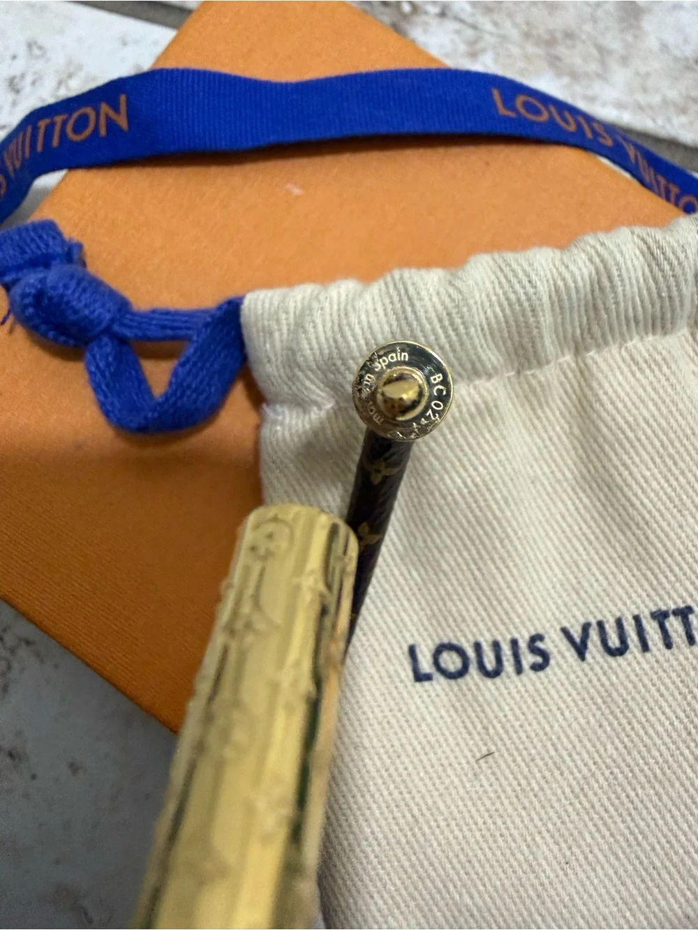 Louis Vuitton Monogram Bracelet with Gold-Tone Tube Clasp Authentic 100%